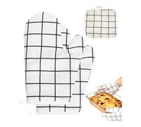 hommova Heat Oven Gloves Set with Hot Pad, Double Sided Non-Slip Grilling Mitts for Baking, Cooking, Kitchen, Microwave, Pizza Oven, BBQ (1 Pair)