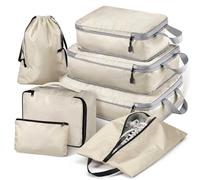 Hommtina Compression Packing Cubes for Suitcases, 7 Set Travel Organizer Cubes for Women/Men (Beige)