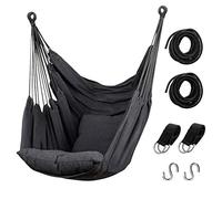 Hommtina Hammock Chair Hanging Rope Swing, Max 300 Lbs Hanging Chair with Pocket & Durability Perfect for Outdoor, Home, Bedroom, Patio, Yard (Pillows NOT Included,Dark Gray)
