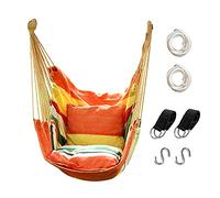Hommtina Hammock Chair Hanging Rope Swing, Max 300 Lbs Hanging Chair with Pocket & Durability Perfect for Outdoor, Home, Bedroom, Patio, Yard (Pillows NOT Included,Orange)