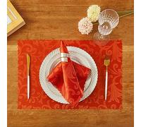 HommxJF 4 Pieces Wave Scroll Damask Jacquard Orange Placemats,13 x 19 inch Protect Surface Heat and Stain Resistant Dinner Mats
