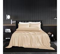 HommxJF 5Pcs Champagne Silk Sheets Full Size Satin Sheets Set with 1 Satin Flat Sheet,1Deep Pocket Fitted Sheet,3 Pillowcases with Envelope Closure