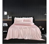HommxJF 5Pcs Satin Sheets Set Queen Size Sheets Blush Pink Sheets Silky Breathable Luxury Bedding Sheets with 1 Satin Flat Sheet,1Deep Pocket Fitted Sheet,3 Pillowcases