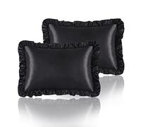 HommxJF Silky Satin Ruffled Pillow Cases for Hair and Skin,Black Silk Pillowcases Standard Set of 2 with Envelope Closure Princess Room Decoration