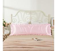 HommxJF Silky Satin Ruffled Blush Pink Body Pillow Cases for Hair and Skin,Blush Pink Satin Body Pillowcases with Envelope Closure Princess Room Decoration (Blush Pink, Body (20x54))