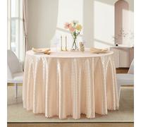 HommxJF Champagne Polka Dot Table Cloth Round 90x 90 Inches,Round Champagne Satin Tablecloth Stain Resistant Wrinkle Free Silkly Soft Table Cloths for Dining Room, Indoor and Outdoor Use
