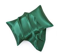 HommxJF Green Satin Pillowcases for Hair and Skin Standard Set of 2,Silk Pillow Covers Satin Pillow Case Cover Breathable Pillowcase with Envelope Closure