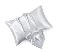 HommxJF Light Gray Satin Pillowcase Standard Set of 2 with Envelope Closure，Light Gray Silk Pillowcase for Hair and Skin (20x26)