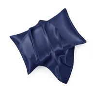 HommxJF Navy Blue Satin Pillowcase Standard Set of 2 with Envelope Closure，Navy Blue Silk Pillowcase for Hair and Skin (20x26)
