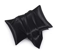 HommxJF Satin Pillowcases with Zipper （20x26）,Standard Size Pillowcases Set of 2, Black Silk Pillowcase for Hair and Skin