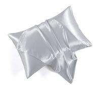 HommxJF Satin Pillowcases with Zipper （20x26）,Standard Size Pillowcases Set of 2, Light Gray Silk Pillowcase for Hair and Skin