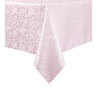 HommxJF Scroll Damask Jacquard Rectangle Light Pink Tablecloth 60"x84"，Wipeable Table Cover for Dining Table, Buffet Parties and Camping