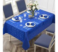 HommxJF Scroll Damask Jacquard Square Royal Blue Tablecloth 52"X52"，Wipeable Table Cover for Dining Table, Buffet Parties and Camping