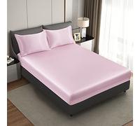 HommxJF Silk Satin Black Full Fitted Sheet for Double Bed, Deep Pocket Fitted Sheet Only, Breathable, Non-Fading, Fully Elasticized Bed Sheets Sold Separately