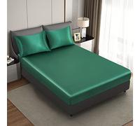 HommxJF Silk Satin Blackish Green Full Fitted Bedsheet, Deep Pocket Fitted Sheet Only, Breathable, Non-Fading, Fully Elasticized Bed Sheets Sold Separately