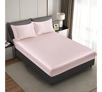 HommxJF Silk Satin Blush Pink Full Fitted Sheet, Deep Pocket Fitted Sheet Only, Breathable, Non- Fading, Fully Elasticized Bed Sheets Sold Separately