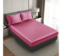 HommxJF Silk Satin Fitted Sheet,Peach Red King Size Fitted Sheets Only, Deep Pocket Fitted Sheet Only, Breathable, Non- Fading, Fully Elasticized Bed Sheets Sold Separately