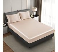 HommxJF Silk Satin Fitted Sheet, Taupe King Size Fitted Sheets Only, Deep Pocket Fitted Sheet Only, Breathable, Non- Fading, Fully Elasticized Bed Sheets Sold Separately