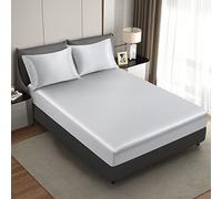 HommxJF Silk Satin Light Grey Full Fitted Sheet, Deep Pocket Fitted Sheet Only, Breathable, Non- Fading, Fully Elasticized Bed Sheets Sold Separately