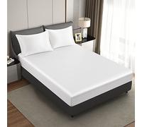 HommxJF Silk Satin White Queen Fitted Sheet Only, Deep Pocket Fitted Sheet Only, Breathable, Non- Fading, Fully Elasticized Bed Sheets Sold Separately