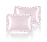 HommxJF Silky Satin Ruffled Pillow Cases for Hair and Skin,Blush Pink Silk Pillowcases Standard Set of 2 with Envelope Closure Princess Room Decoration