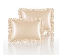 HommxJF Silky Satin Ruffled Pillow Cases for Hair and Skin,Champagne Silk Pillowcases Standard Set of 2 with Envelope Closure Princess Room Decoration