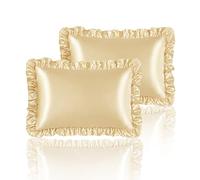 HommxJF Silky Satin Ruffled Pillow Cases for Hair and Skin,Gold Silk Pillowcases Standard Set of 2 with Envelope Closure Princess Room Decoration