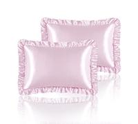 HommxJF Silky Satin Ruffled Pillow Cases for Hair and Skin,Pink Silk Pillowcases Standard Set of 2 with Envelope Closure Princess Room Decoration