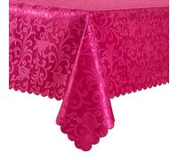 HommxJF Wave Scroll Damask Jacquard Rectangle Hot Pink Tablecloth 60" 120"，Wipeable Table Cover for Dining Table, Buffet Parties and Camping