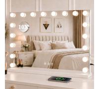 HomniTacX Hollywood Vanity Mirror with Lights, Large 80x62cm Makeup Mirror with 18 LED Dimmable Bulbs, 3 Color Modes, USB & Type-C Charging, Cosmetic Mirror for Bedroom, Tabletop & Wall Mounted