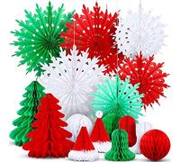 Homo Trends 16PCS Christmas Decorations - Snowflakes, Fan, Paper, Trees, Bell, Hat, Honeycomb Balls for Ceiling, Room, Table, Hanging