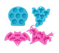 Homo Trends 4-Piece Skull Ice Cube Tray, Halloween Chocolate Mould, Silicone, Blue, Pink, 4PCS
