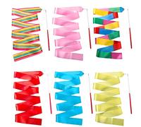 Homo Trends 6Pcs Dance Ribbons, 6 Colors Rhythmic Gymnastic Ribbon for Kids Baton Twirling, Dancing Streamers