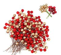 Homo Trends Christmas Decorations 200PCS Christmas Artificial Berries Holly Berries for Christmas Wreath Decorations, Christmas Craft Supplies (Gold, Red)