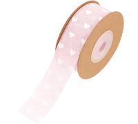HOMOBABE 1 Roll Heart Pattern Ribbon Pink Imitation Linen Valentine's Day Wrapping Ribbon with Density Weave Gorgeous Delicate Style Wear Resistance Without Fraying Ends for Professional