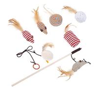 HOMOBABE 1 Set Interactive Cat Teaser Stick Set with Mouse Appearance and Tails Replacement Heads for Indoor Cats Engaging Pet for Exercise and Fun