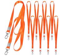 HOMOBABE 10 Pack Orange Polyester Flat Lanyards for Id Badges and Keys with 1.5mm Thick Neck Strap and Metal Clip, Bulk Badge Holders for Office and Staff Use