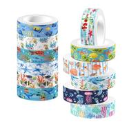 HOMOBABE 12 Rolls Sea Life Washi Tape Set Nautical Masking Tape Paper Material Whimsical Charm Vibrant Flexible Design for DIY Journals and Crafting Adults