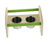 HOMOBABE 1Pc Parrot Perch Stand with Stainless Steel Cups Birdcage Feeder for Training and Eating Wooden Design for Birds Chickens and Other Pets