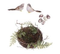HOMOBABE 1Set Handmade Weaving Bird Nest Wedding Photo Prop Decorative Artificial Birds Shelter for Home Garden and Outdoor Events Includes Leaves and Eggs