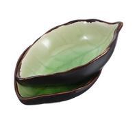 HOMOBABE 2 Pcs Leaf-Shaped Ceramic Spoon Rest Kitchen Utensil Holder for Countertop Cooking with Nature-Inspired Design Compact Multi-Purpose Stand in Light Green for Ladle Spatula