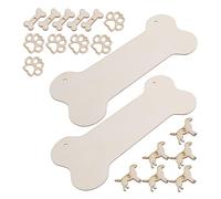 HOMOBABE 20pcs DIY Wooden Dog Bone Sign Set with Natural Wood Cutouts and Paw Prints Unfinished Hanging Plaques for Custom Painting Craft Decorations for Pet Lovers and Home