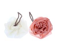 HOMOBABE 2pcs Flower Shape Bath Loofah Balls Mesh Pouf Exfoliating Body Scrubbing Sponges for Shower Quick-Dry Design with Hanging Rope Cute Pink White Colors for Daily Bath Use