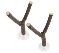HOMOBABE 2pcs Portable Wooden Parrot Standing Perch with Suction Cup, Stable Bird Shower Window Rack in Coffee Colour, Suitable for Parrot and Conure Training