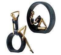 HOMOBABE 2pcs Resin Literary Girl Sculpture in Circle Shape, Creative Artistic Reading Girl Figurines for Desktop Decoration and Photography Prop, Home Ornament for Book Lovers