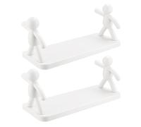 HOMOBABE 2pcs White Wall Mounted Small Storage Shelves Human Shape Hooks, Floating Decorative Shelves for Bathroom Kitchen Bedroom Organization and Wall Décor