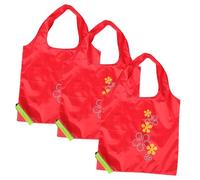 HOMOBABE 3 Pcs Reusable Folding Fruit Style Tote Bags Portable Shopping Bags for Women Lightweight Polyester Design for Grocery and Retail Use Strawberry Pattern