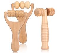 HOMOBABE 3pcs Wooden Back Roller Massager Portable Handheld Massage Tools for Therapists with No Burrs, Suitable for Home and Hotel Use, Effective Foot and Body Relaxation