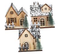 HOMOBABE 3pcs Wooden Christmas Village Houses Led Lights Rustic Mini Christmas Houses Set for Holiday Home Winter Tabletop Decoration