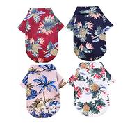 HOMOBABE 4pcs Hawaiian Dog Shirt Pineapple Printed Sleeve Apparel for Pets Breathable and Comfortable Summer Outfit for Dogs and Cats for Parties and Camping